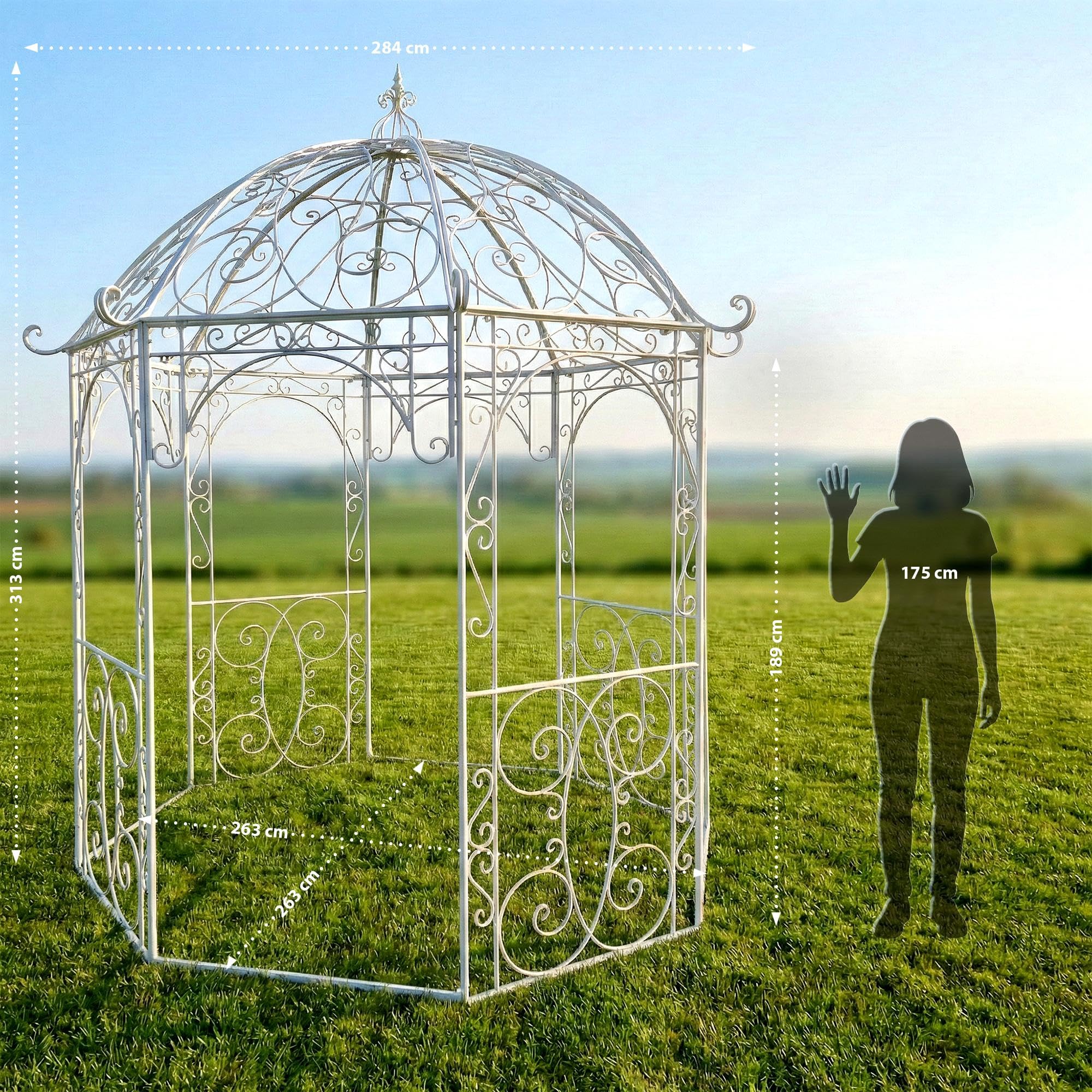 CLP Arche de Jardin avec Pavillon LEILA Rond Ø 229 cm, Arche de Jardin en Métal. Arche à Rosiers en Fer avec un beau design, Hauteur: 313 cm, Arceau à Rosier, Pavillon de Jardin en fer forgé, 6 Couleurs au Choix blanc