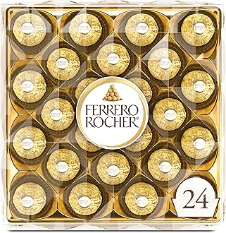 Ferrero Rocher Gourmet Hazelnut Milk Chocolate Valentine's Day Gift Box, 24 Individually Wrapped Chocolates for Gifting, 10.6 oz