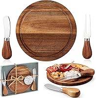 Maxcheck Acacia Wood Mini Round Cheese Charcuterie Board Set with Knives, Fork & Thank You Gift Box - Baby Shower Bridal Game Prizes