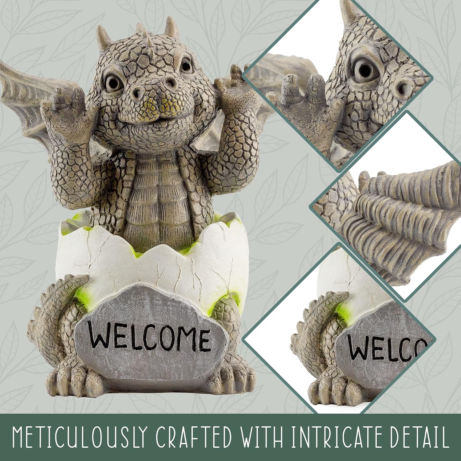Esterno Baby Dragon Garden Statue (9-Inch); Hatching Dragon Yard Decor