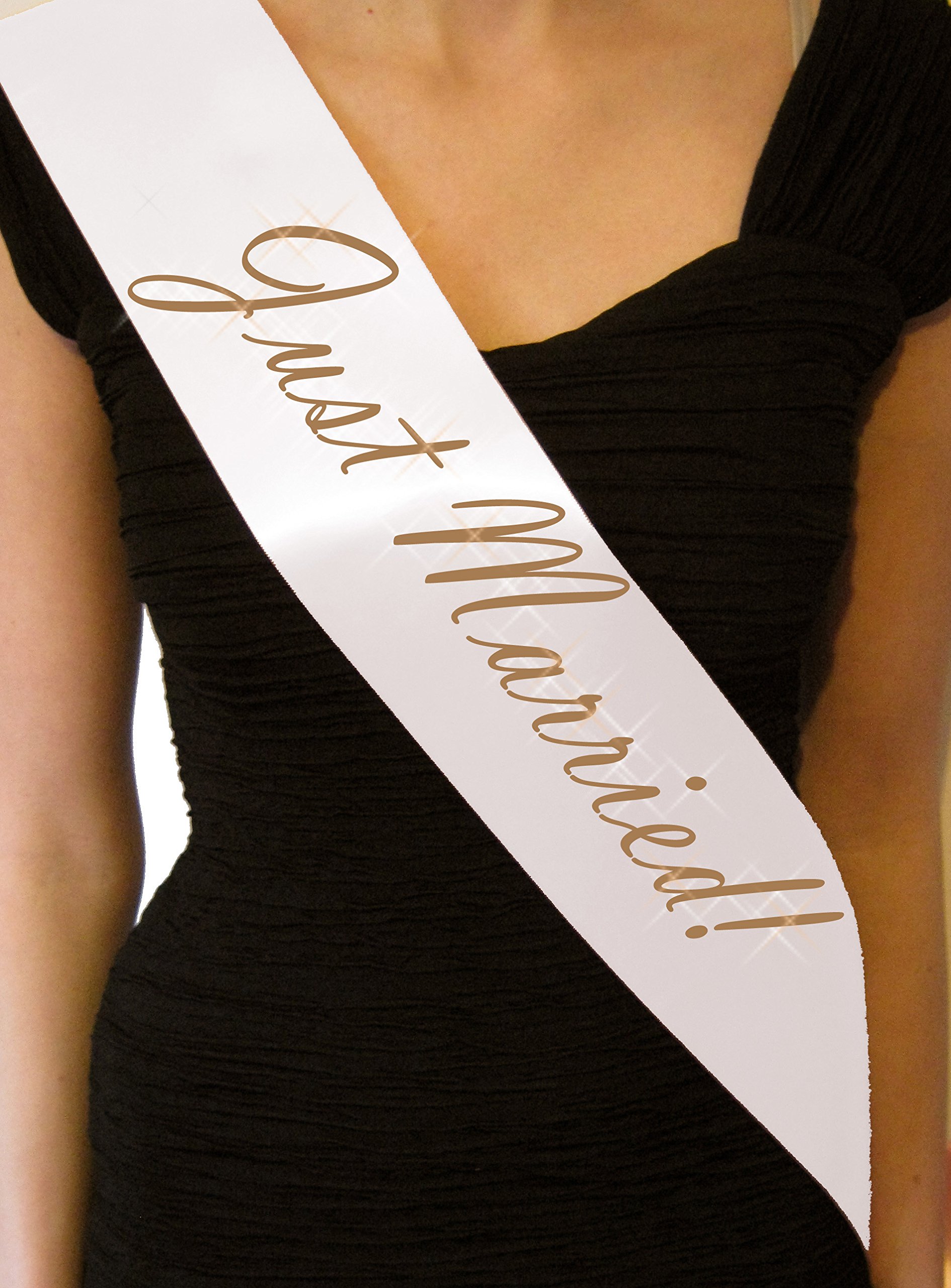 Fancy Pants Store Just Married Sash: White/Gold Text