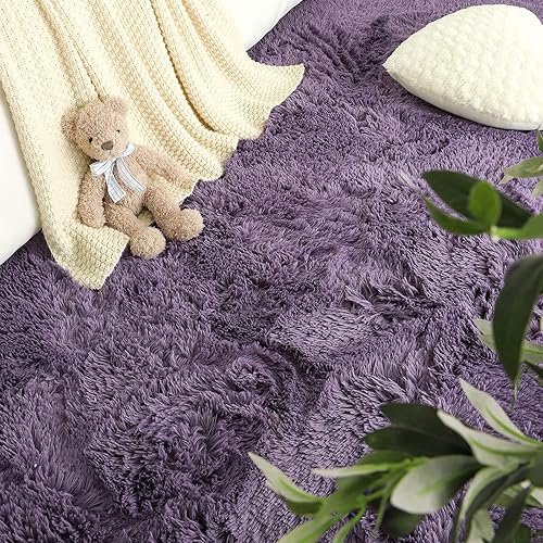 Miniatura 6 de LOCHAS alfombra de área redonda y supersuave de 4 pies, alfombra afelpada para el hogar, recámara, sala de estar, Terciopelo, Gris-Púrpura