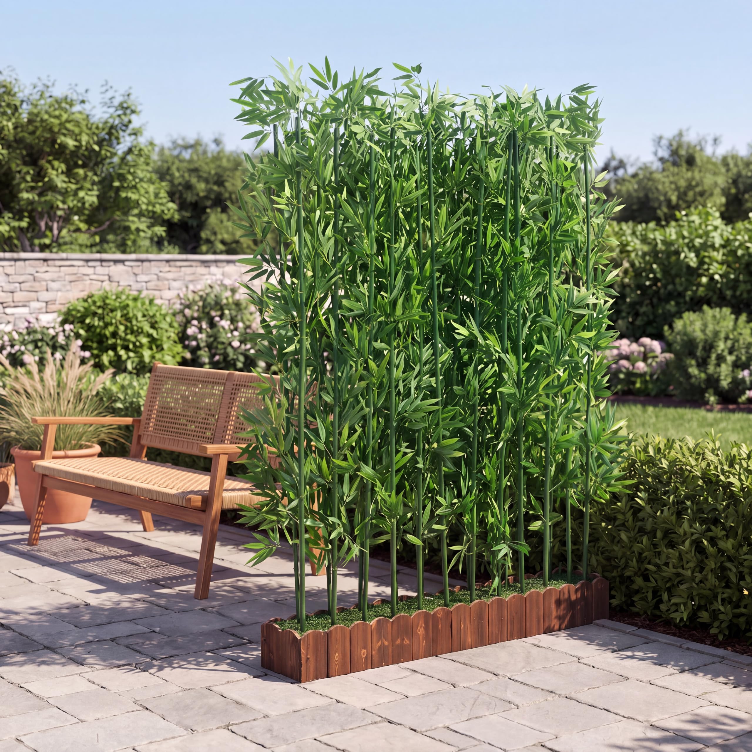 Photo 1 of BreezeHug 16 Pcs Artificial Bamboo Tree, 5.9 Ft Privacy Divider Screen, Waterproof, Sunproof, Not Easy to Fade, Equipped with a Reinforced Base, Indoor Outdoor Decor Greenery for Patio Balcony Office