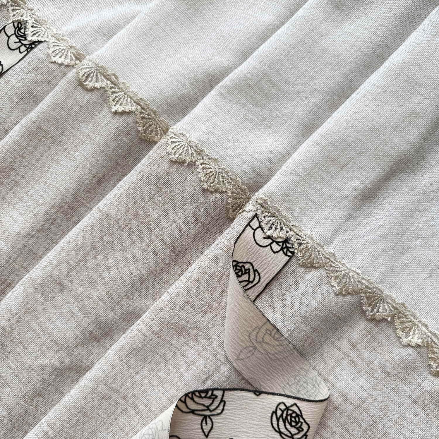 Linen Balloon Curtain Shade for Kitchen Bathroom Tie Up Roman Curtain with Rose Ribbon Light Filtering Privacy Farmhouse Valance Shade for Bedroom Living Room Small Window 1 Panel Width 59 x 71 inch