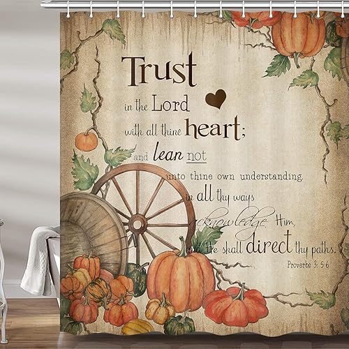 Miniatura 2 de Linda cortina de ducha de otoño, diseño de calabaza, retro, otoño, cosecha, juego de cortinas de ducha para baño, accesorios de decoración de baño