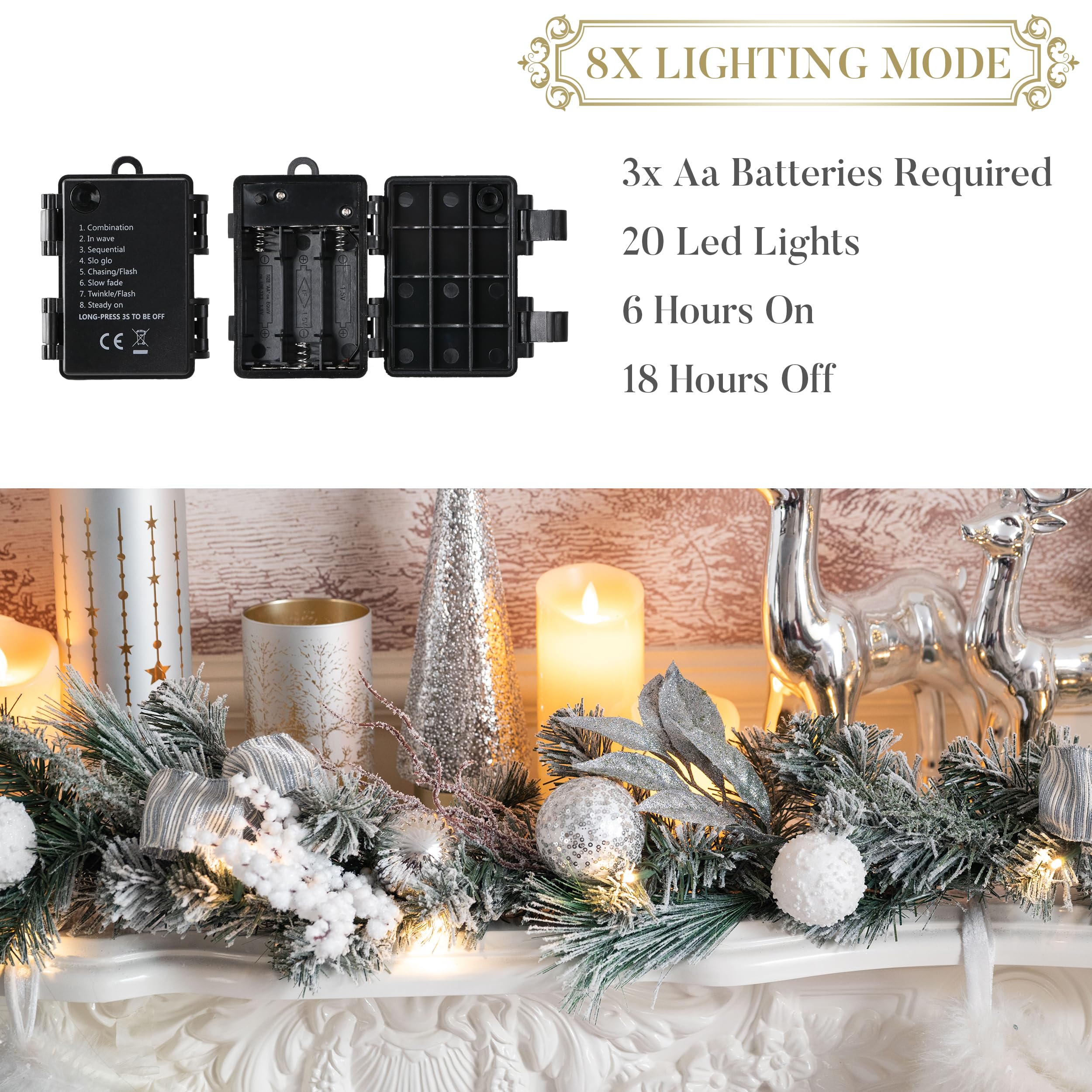Valery Madelyn 152cm Weihnachtsgirlande mit 20 Beleuchtung Timer,5ft künstliche Tannengirlande Weihnachtsdeko… – Ansicht 8