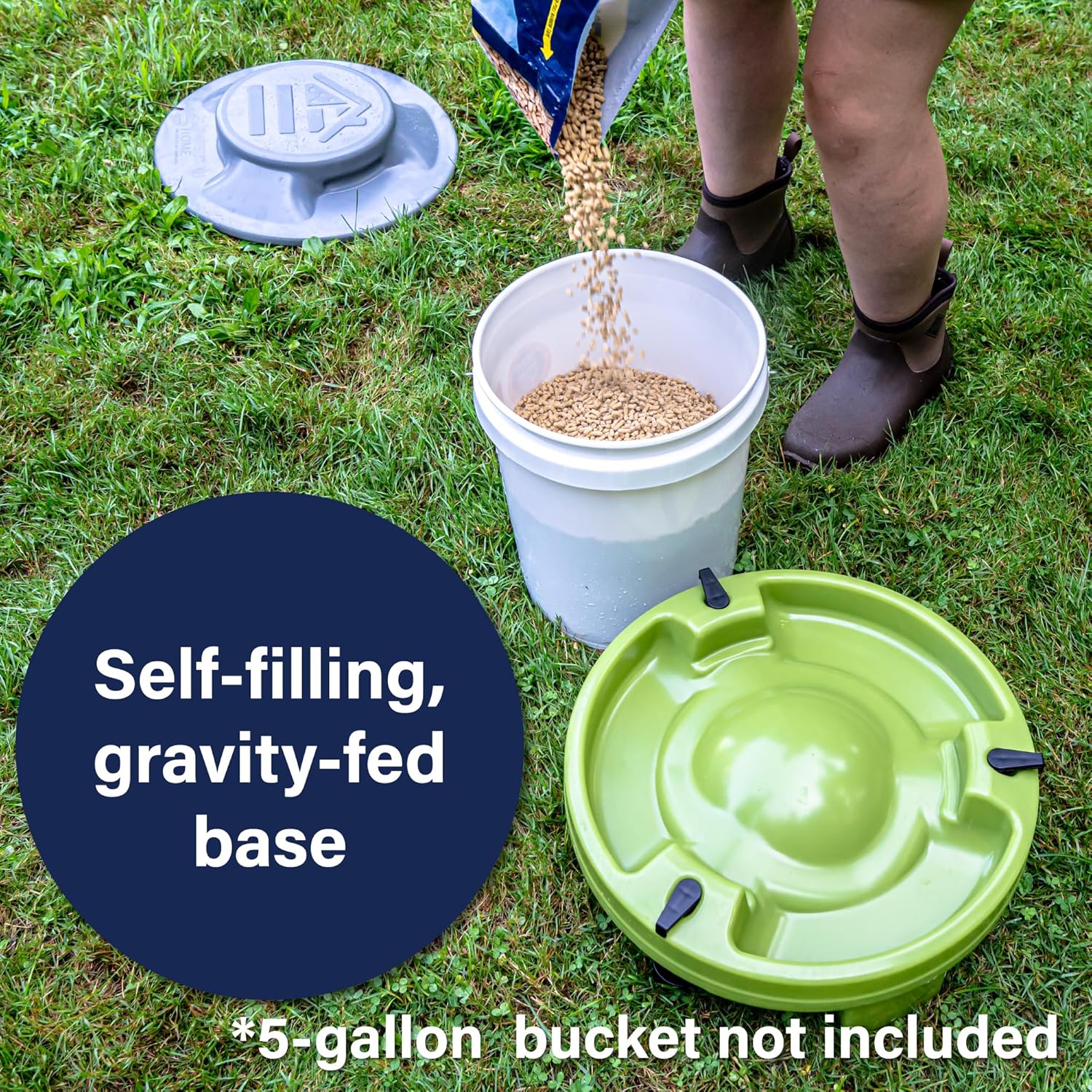 American Home Self-Filling Farmstead Chicken Feeder, 30 lb Capacity, Fits Standard 5-Gallon Bucket, Outdoor Weather-Resistant Design