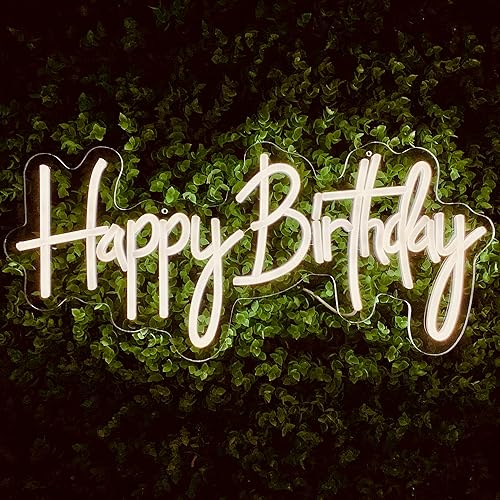 Miniatura 2 de Letrero de neón de feliz cumpleaños para telón de fondo, luces LED de neón blancas, luz nocturna para pared, fiesta, dormitorio, alimentada por USB,