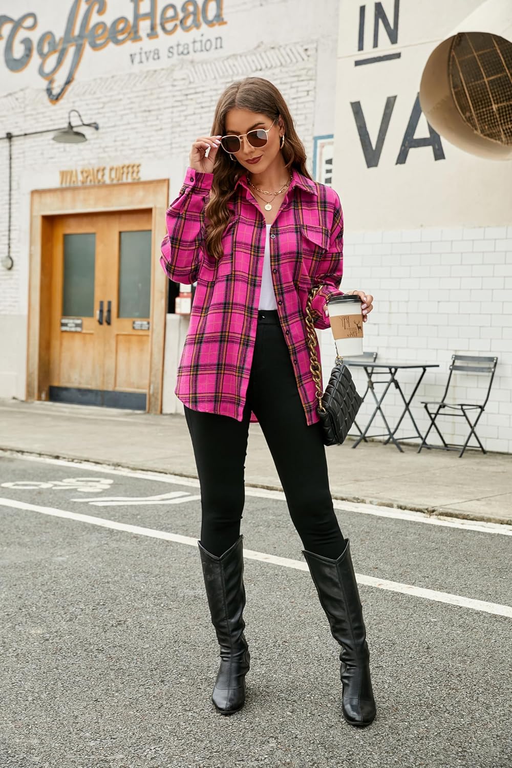 Blooming Jelly Women's Button Down Flannel Shirts Plaid Shacket Long Sleeve Collared Business Casual Tops Work Blouses - Image 5