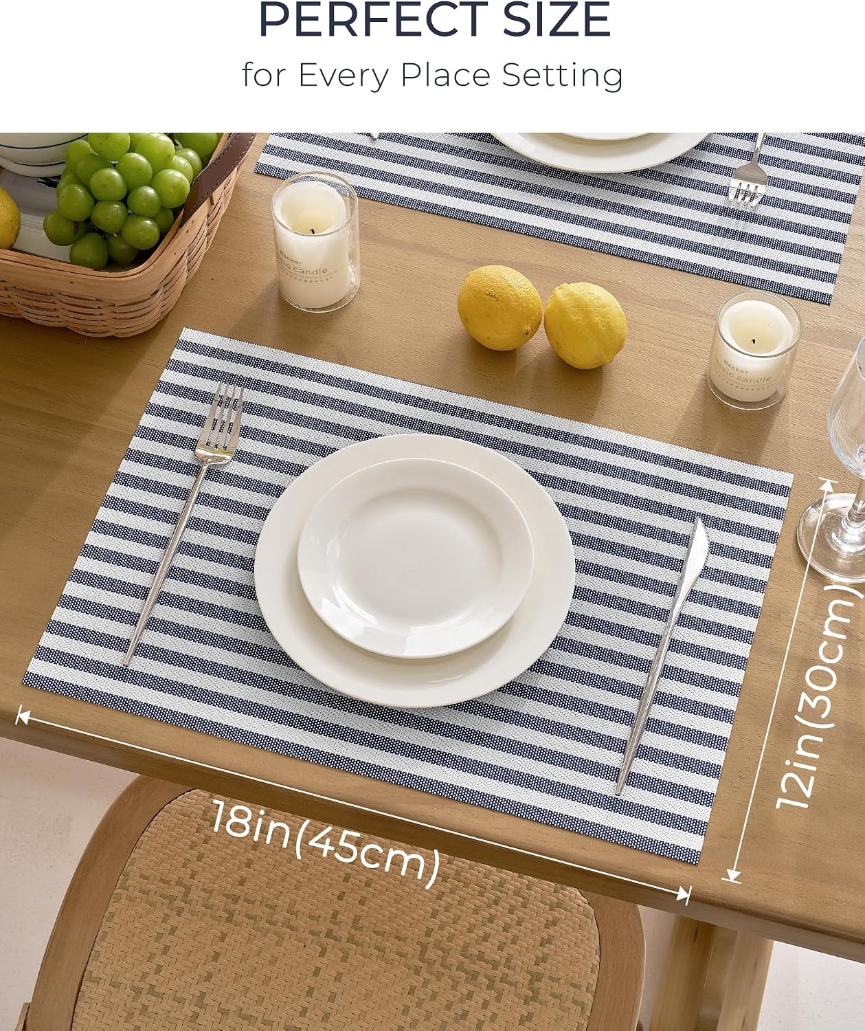 Leetaltree Blue White Striped Woven Vinyl Placemats Set of 4