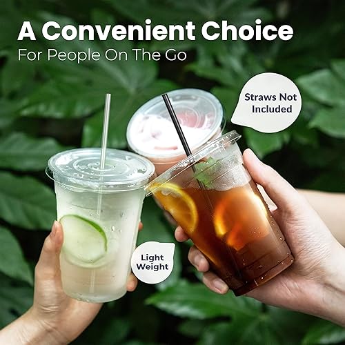 Miniatura 5 de Fit Meal Prep Paquete de 50 vasos de plástico transparente de 16 onzas con tapas planas, tazas desechables para café helado, sin BPA, taza de batido