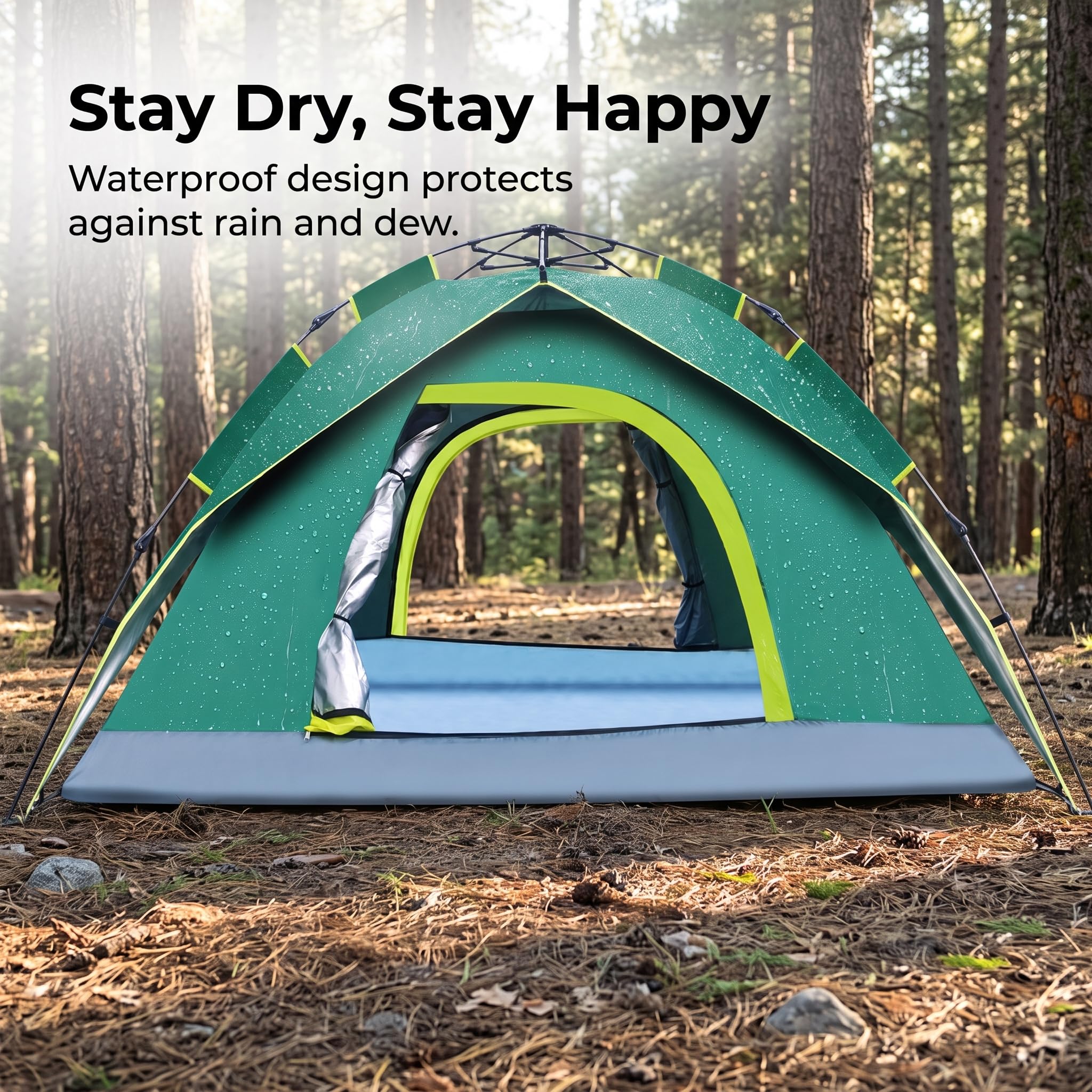 Zelt für 3-4 Personen – Automatisches Camping Zelt Wasserdicht & Winddicht, Doppelschichtiges Kuppelzelt für Outdoor-Abenteuer