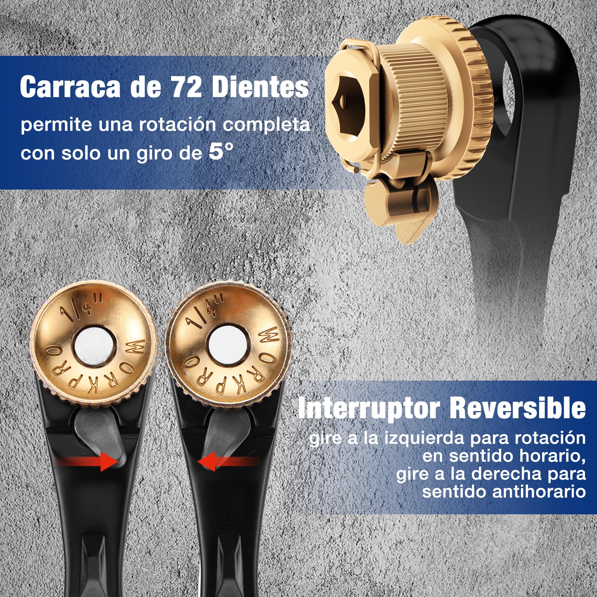 WORKPRO Carraca 1/4 Cr-V con Juego de Llaves de Vaso – Juego de Carraca 34 Piezas con Destornillador Magnético y Adaptador – Herramienta Compacta para Bricolaje y Reparación