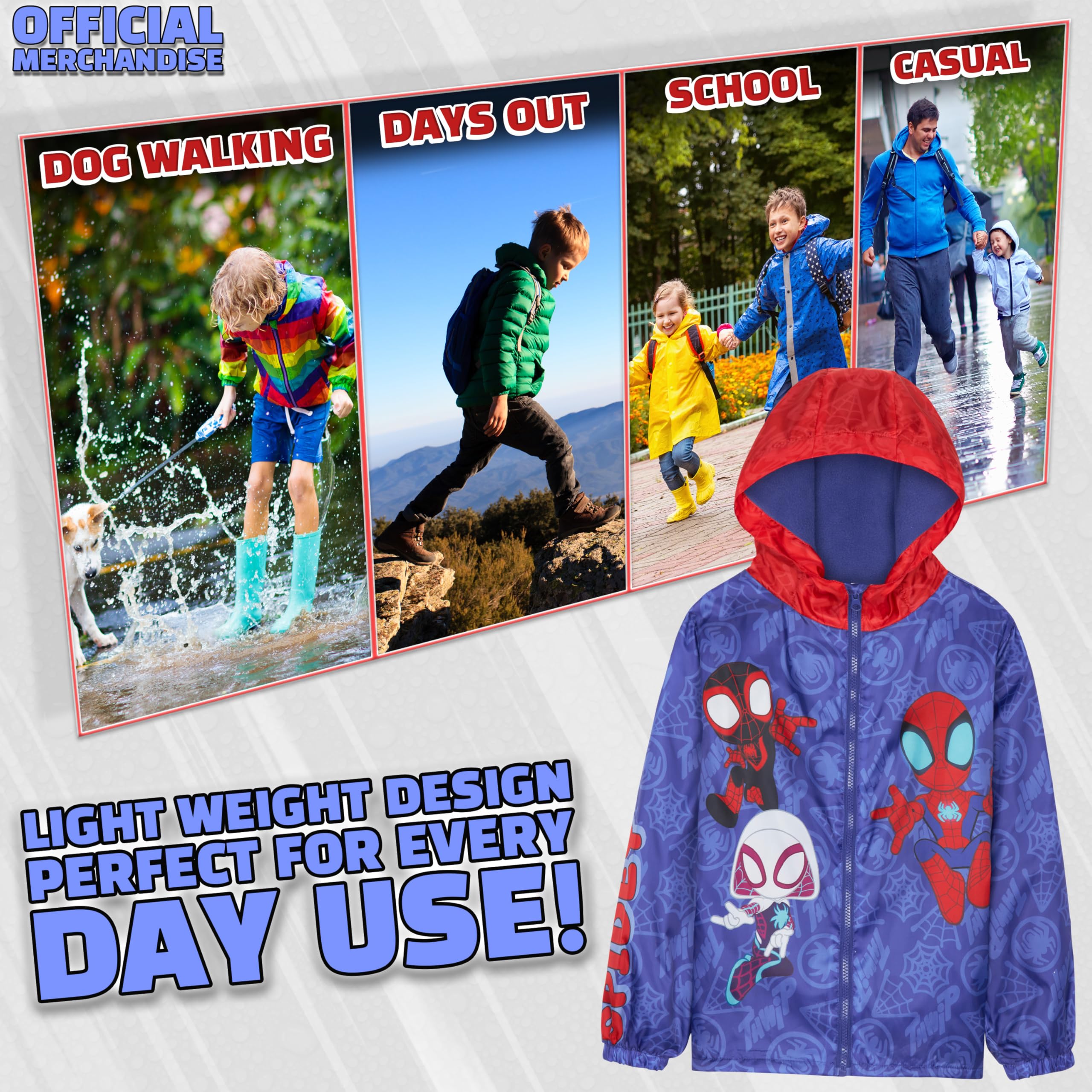 Get Trend Marvel Spidey Veste Imperméable Enfant, Manteau de Pluie avec Capuche et Doublure Polaire, École ou Voyage, Cadeau Garcon