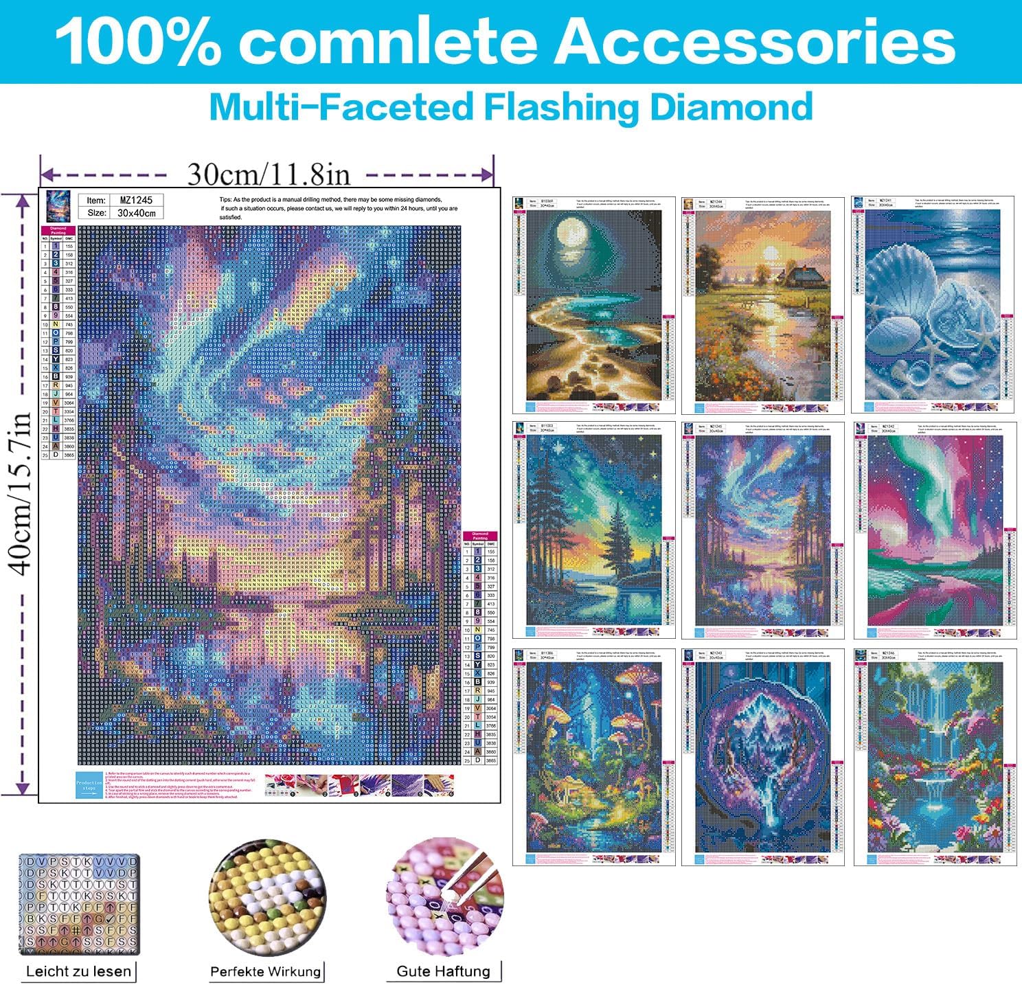 9 Pack Diamond Art Kits for Adults, Landscape Diamond Painting Kits for Adults, 5D DIY Round Drill Gem Art Paint With Diamonds Dots Crafts Ste for Home Decor Gift 12x16in (Beach, Starry Sky, Forest)