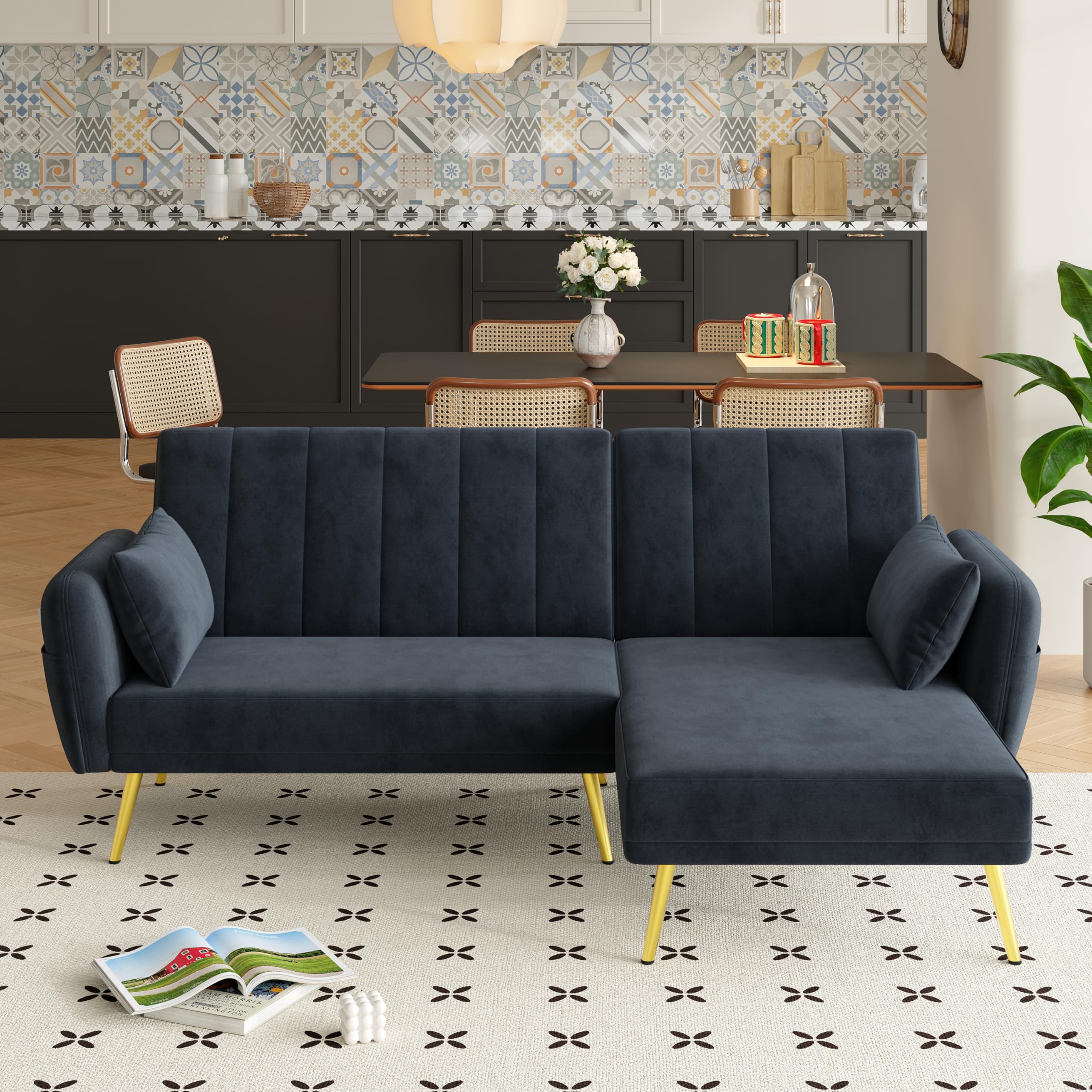 Sofá plegable moderno en forma de L, sofá cama con esquina adicional, sofá esquinero con función de dormir, adecuado para sala de estar, dormitorio, cine en casa, habitación de invitados