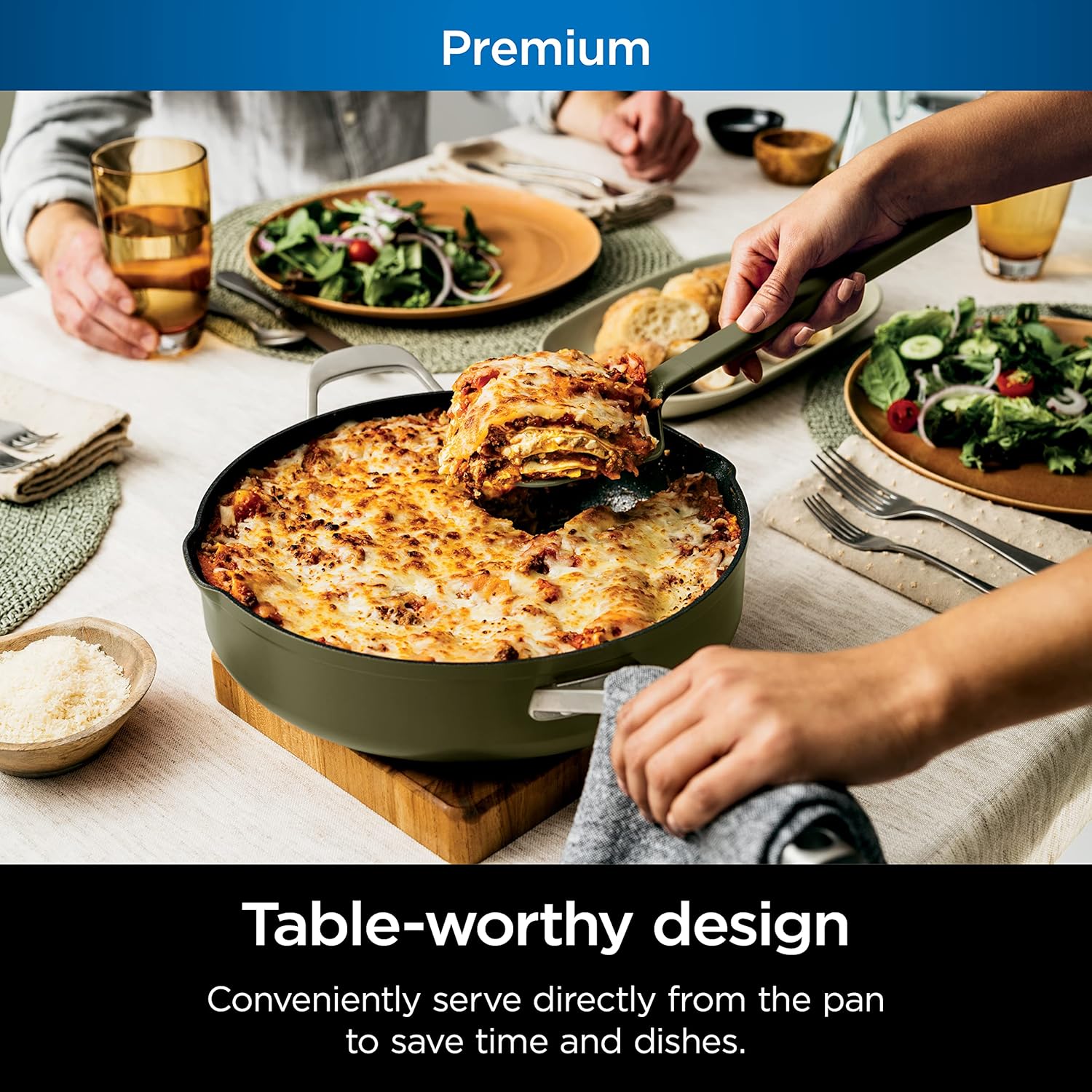 Ninja CW102GN Foodi NeverStick PossiblePan, Premium Set with 4-Quart Capacity Pan, Steamer/Strainer Basket, Glass Lid & Integrated Spatula, Nonstick, Durable & Oven Safe to 500°F, Olive Green : Everything Else