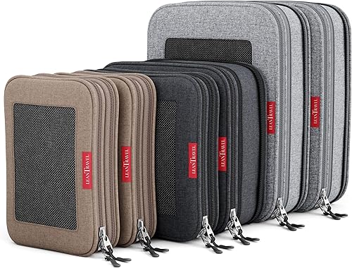 LeanTravel Organizadores de equipaje de compresión para viajes con doble cremallera, 6 piezas (gris, negro, marrón)