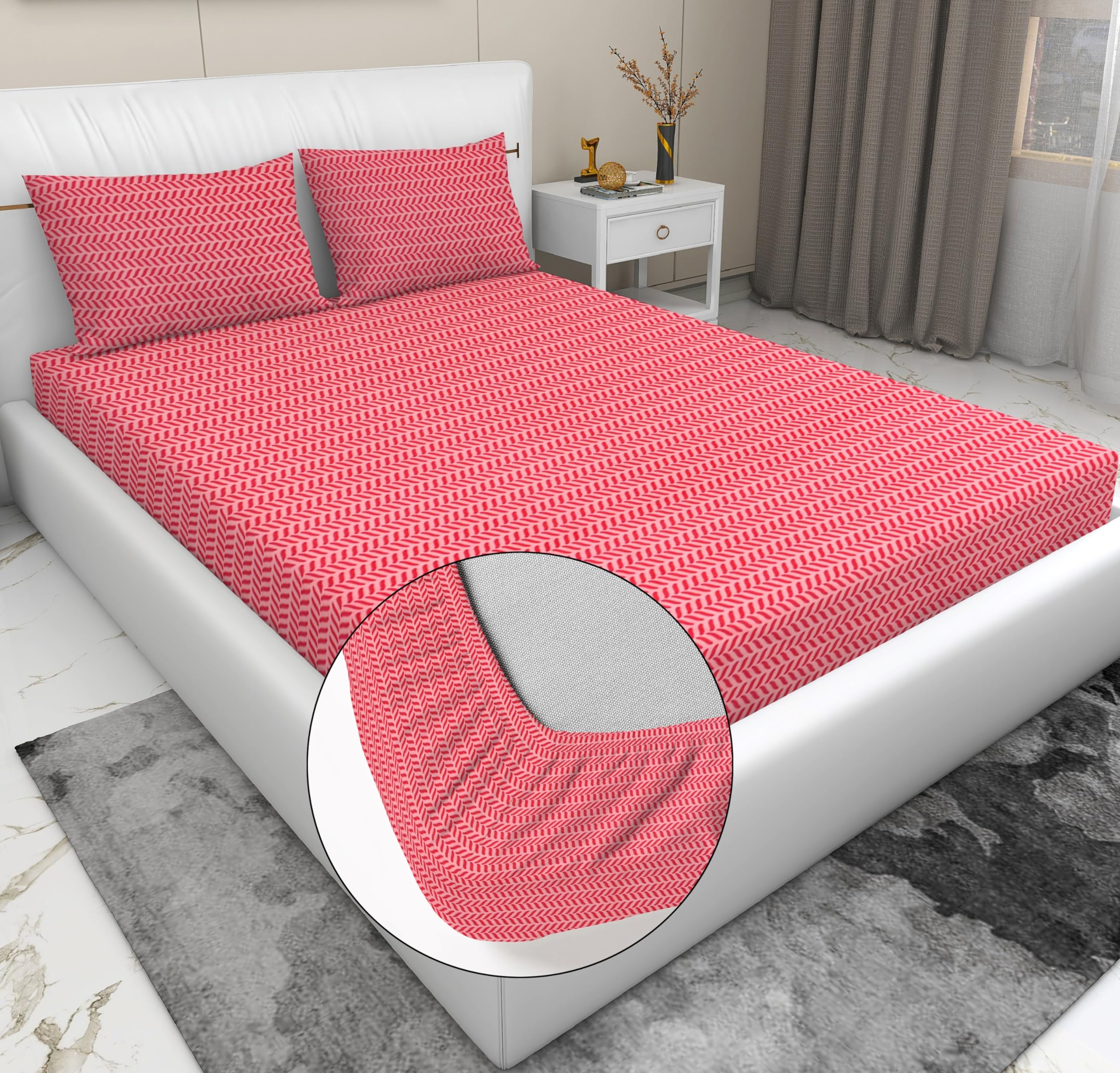 RD TREND Presents Luxurious Glace Cotton Super Soft 210 TC 360° Elastic Fitted Bedsheet King Size (78X72X8 Inch) with 2 Pillow Covers, Color- Coral Red Pattern- Tiny Leafy (B0D5B1Z6N3) Amazon Price History, Amazon Price Tracker