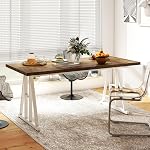 HOMCOM Farmhouse Dining Table for 8, 71 Inch Rectangular Kitchen Table with Thick Tabletop and Steel Trestle Legs for Dining Room, Brown and White