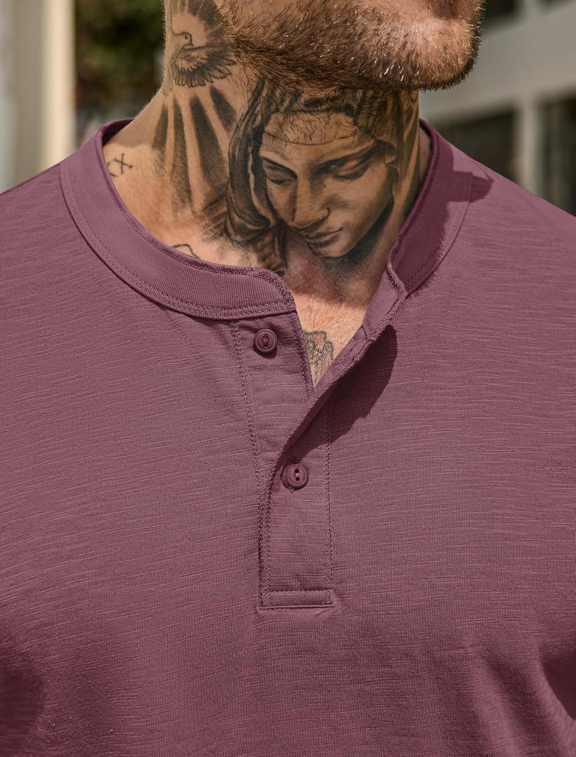 Mens Henley Shirts Casual Loose Fit Stretch Plain Short Sleeve T-Shirts (S-XXL) - Image 7