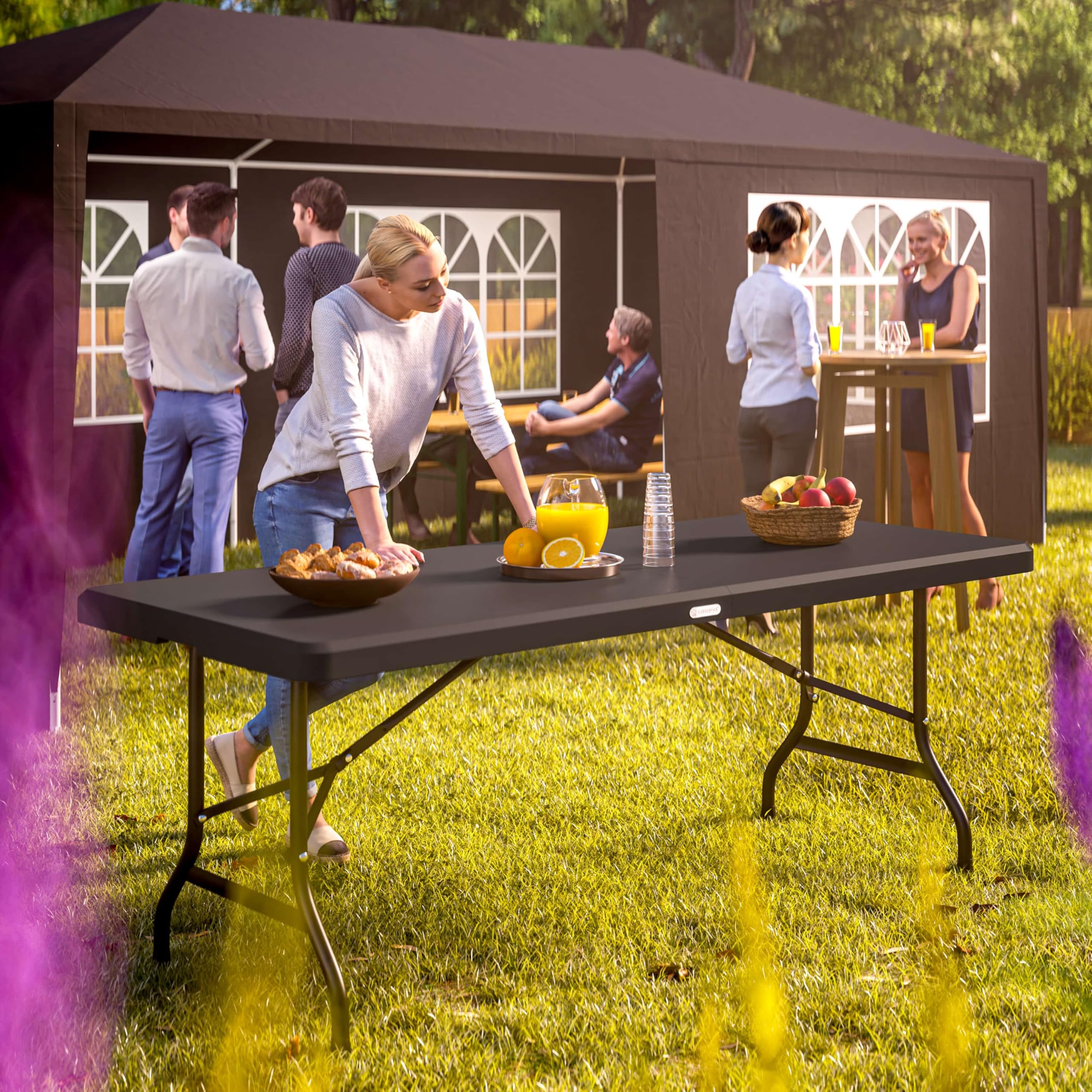 Casaria® Gartentisch 183x76cm Klappbar Wetterfest Tragbar Kunststoff 8 Personen Garten Terrasse Camping Balkontisch Klapptisch Buffettisch Anthrazit