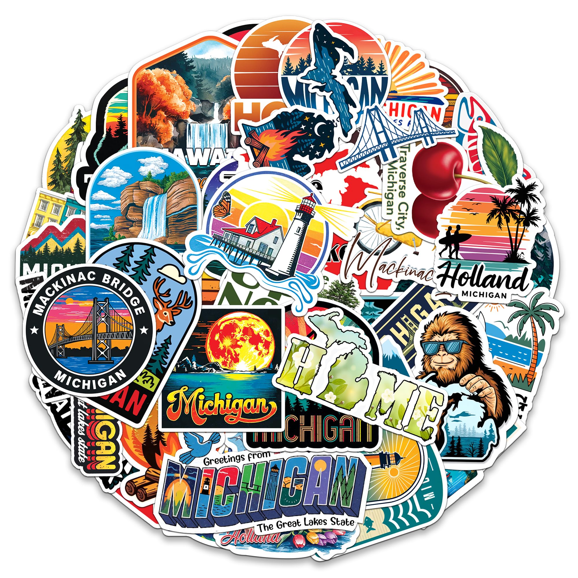 MONIZY Michigan State Travel Stickers 50 Pieces Vinyl Waterproof Decal for Laptop Water Bottle Phone Car Window Bike Motorcycle Stakeboard Scrapbook