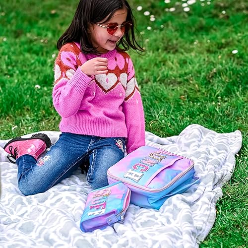 Miniatura 6 de FROG SAC Lonchera para niños y niñas, reutilizable, aislada, teñido anudado, con purpurina, parche de letras universitarias para niños, bonita