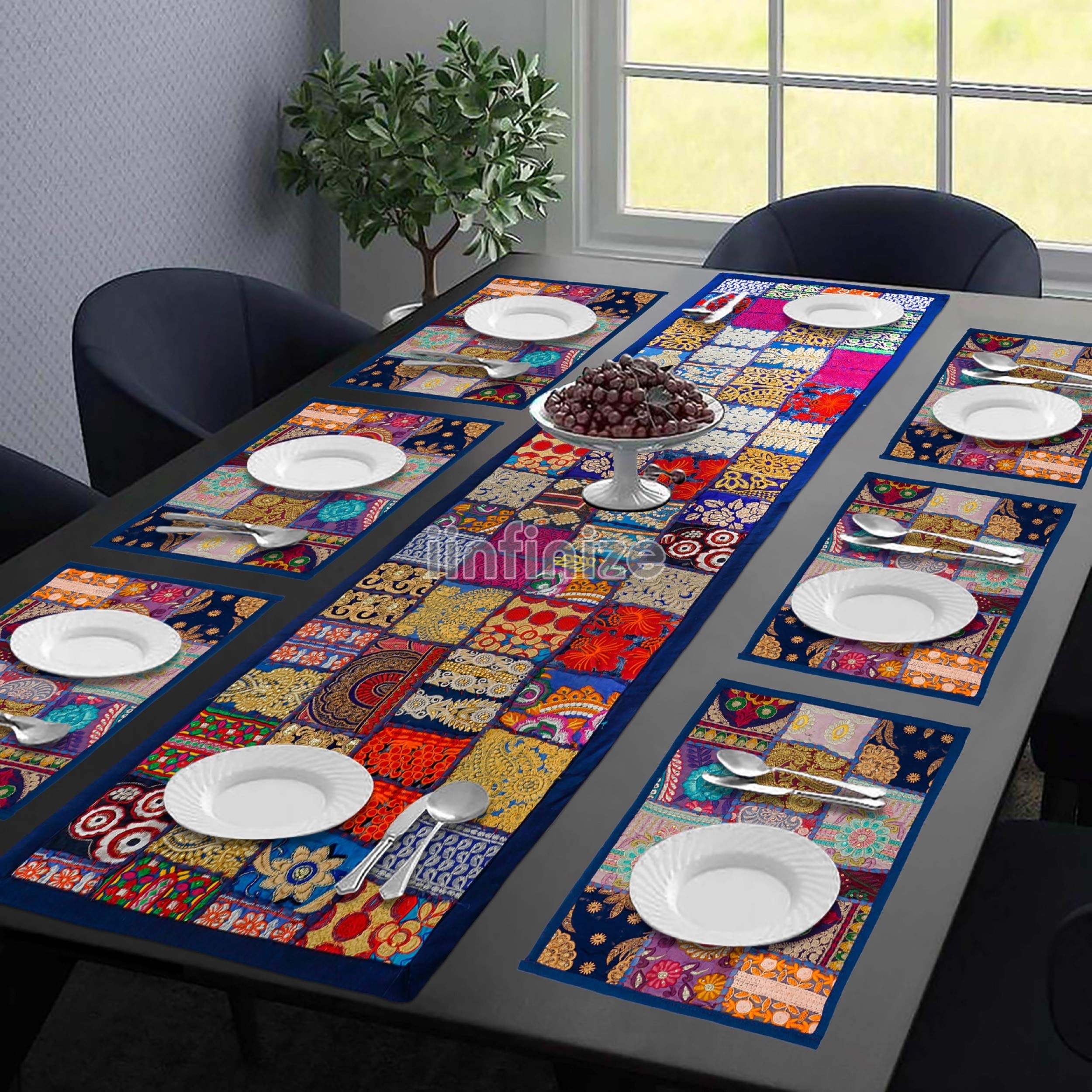 Tapis de couloir attrayant en patchwork de coton fait main et broderie traditionnelle