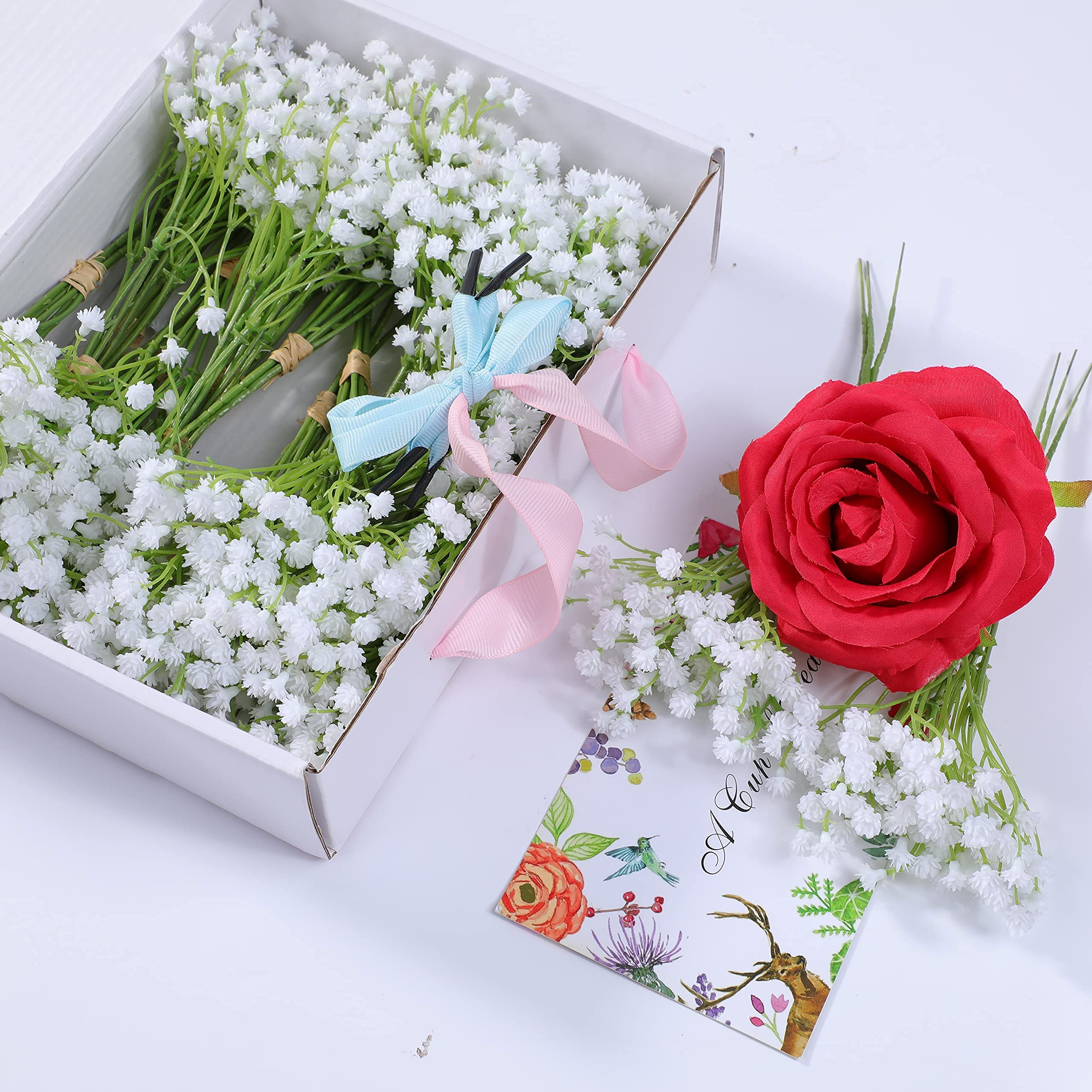 Bluegrass Valley Art White Babys Breath Artificial Flowers for Baby Shower Decorations Gift DIY Wedding Bridal Bouquet Floral Arrangement Wreath Home Office Table Décor Centerpiece 20pc