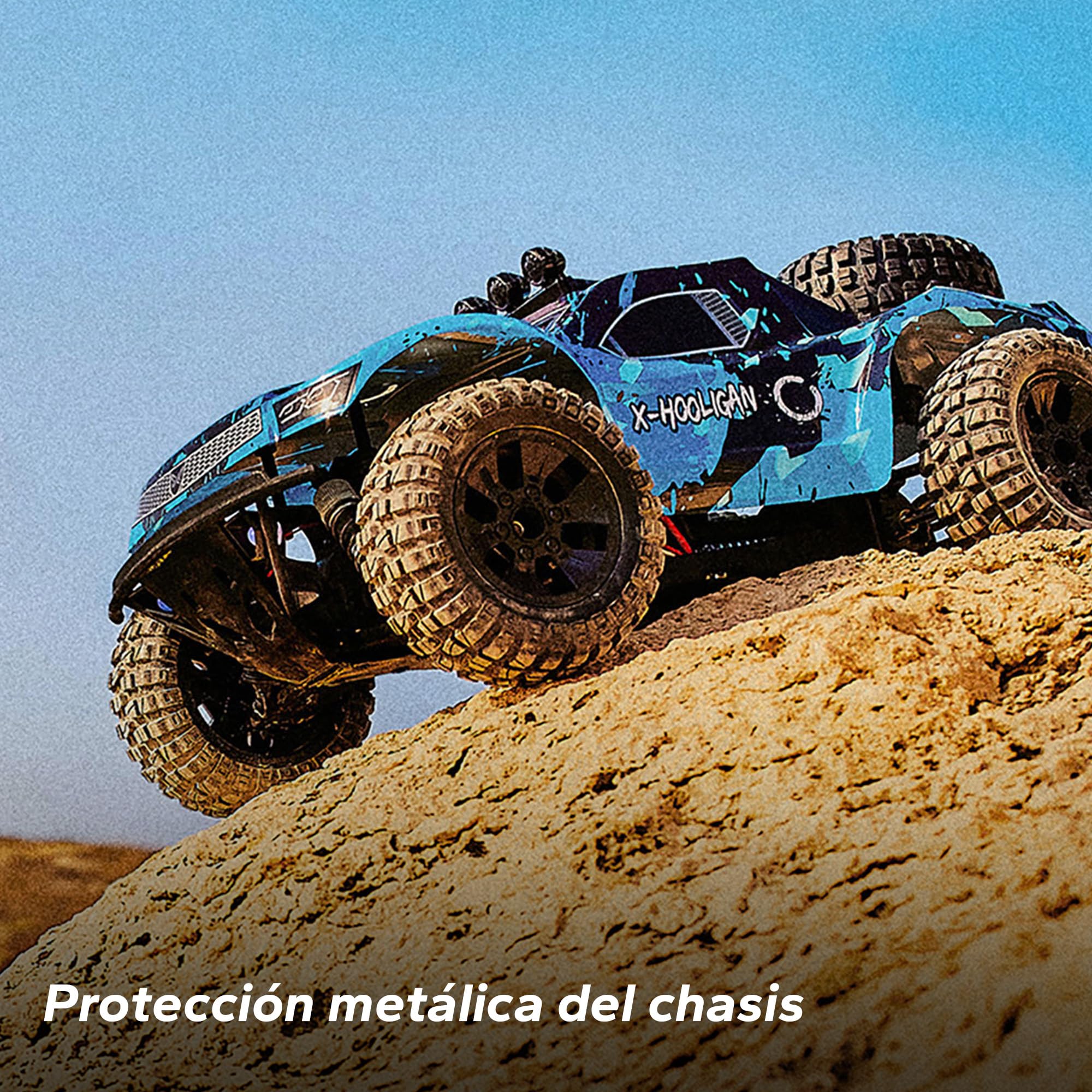Overmax X-Hooligan Gran Coche de Control Remoto Rápido Escala 1:10 Velocidad 35 km/h Alcance 100 Metros 4x4 Drive 40 Minutos Conducción Diversión Iluminación LED | Batería/40 min, IPX5, neumáticos de 10 cm, LED, accionamiento de metal