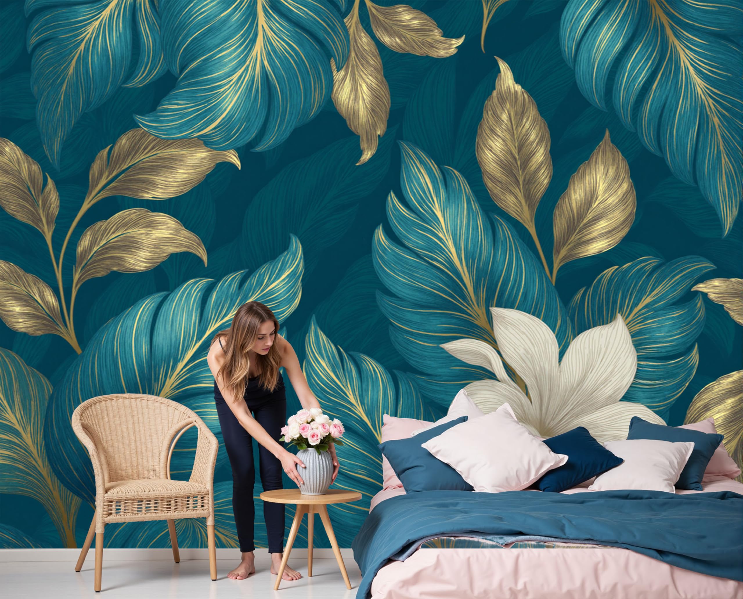 Tapisserie murale plantes tropicales pour créer un cocon nature dans une chambre