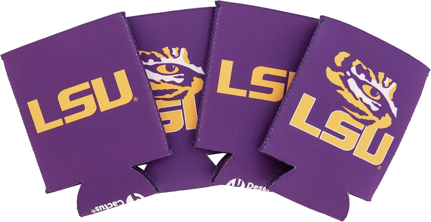 Desert Cactus Louisiana State University Can Insulator LSU Beverage Cooler 4 Pack Foam Beverage Holder Tigers Geaux (4 Pack Can)
