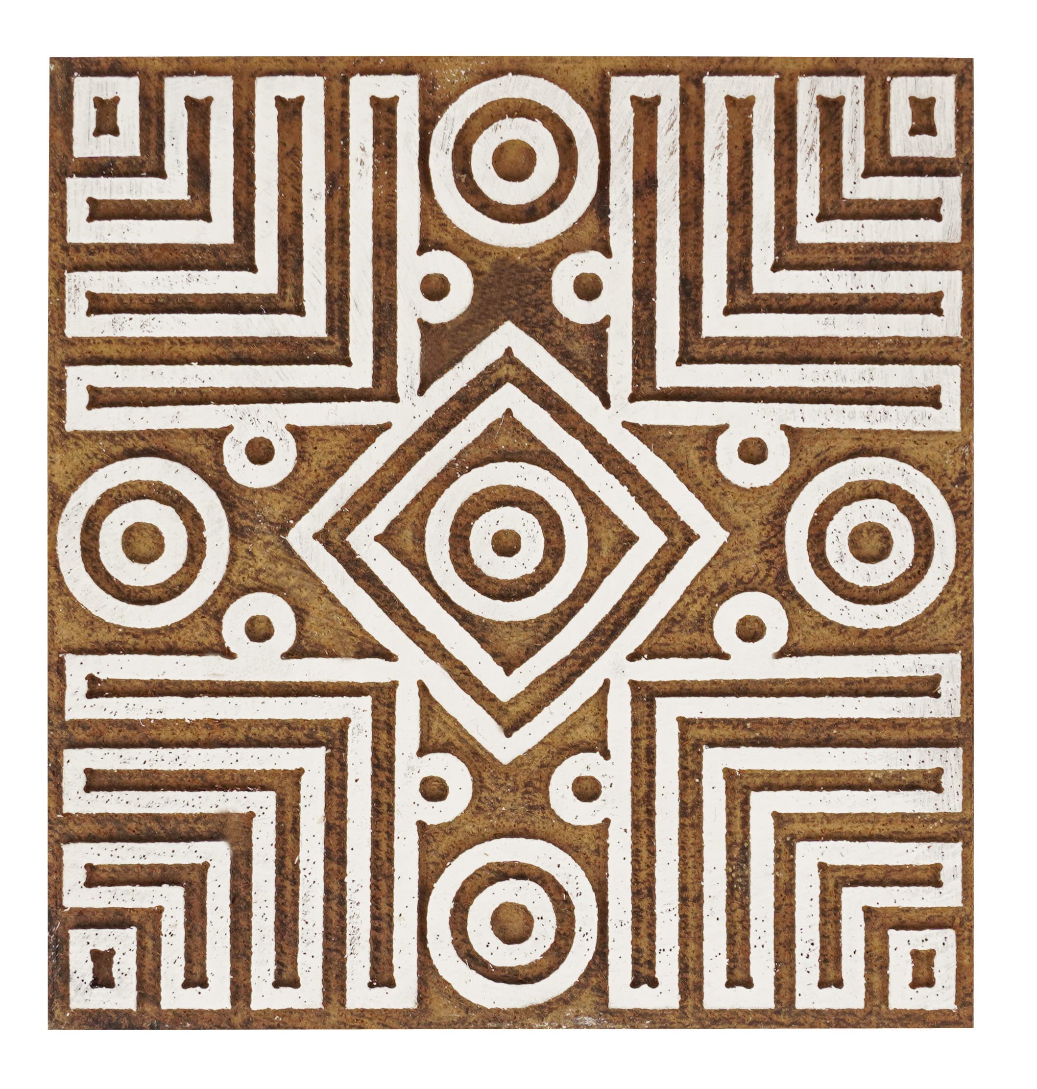 Tampon en bois tribal géométrique de 15 cm pour impression textile et argile