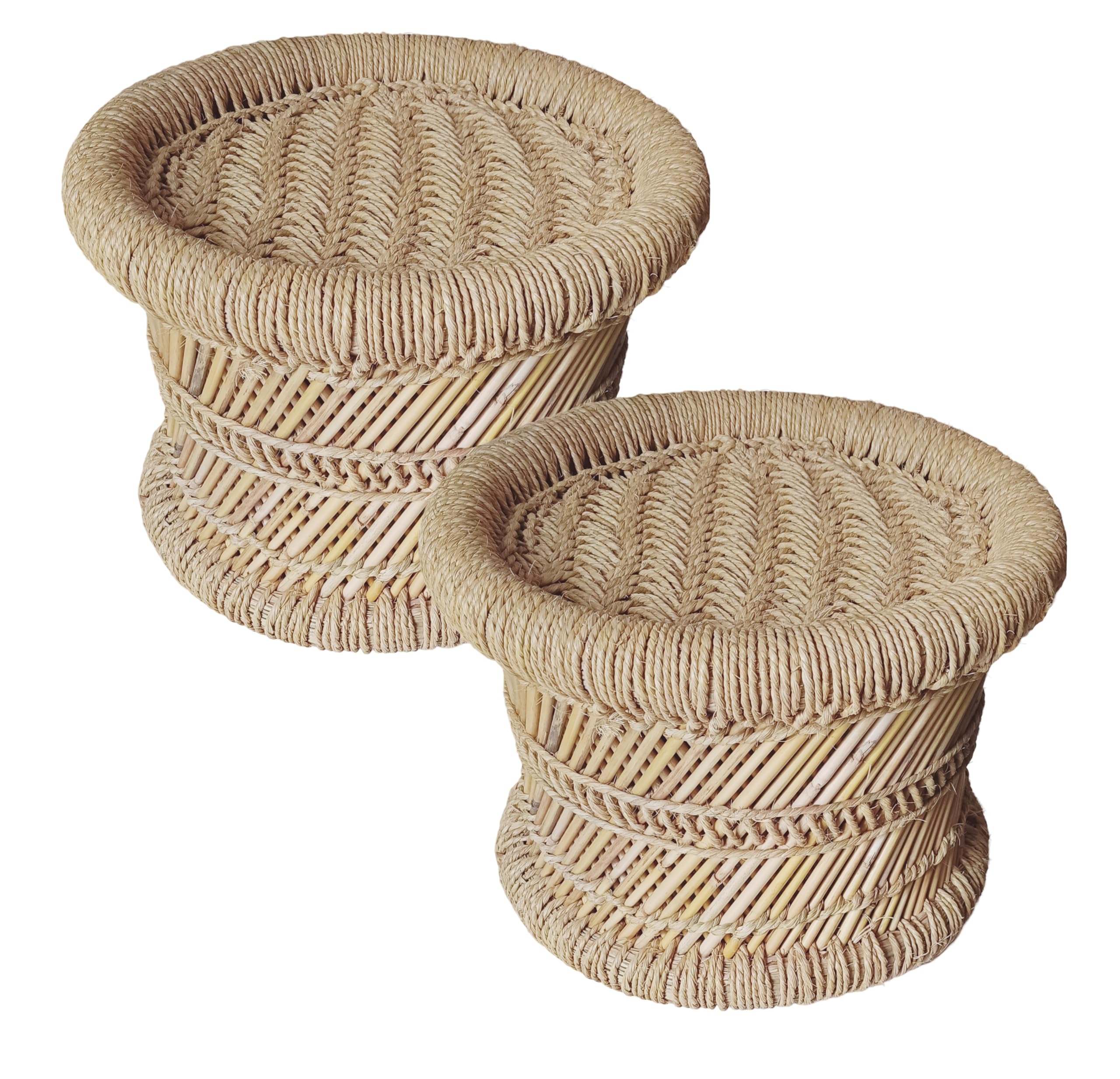 Natural & Handmade Bamboo Stool Beige Color Wave Design (2, 15X8)-picture-14