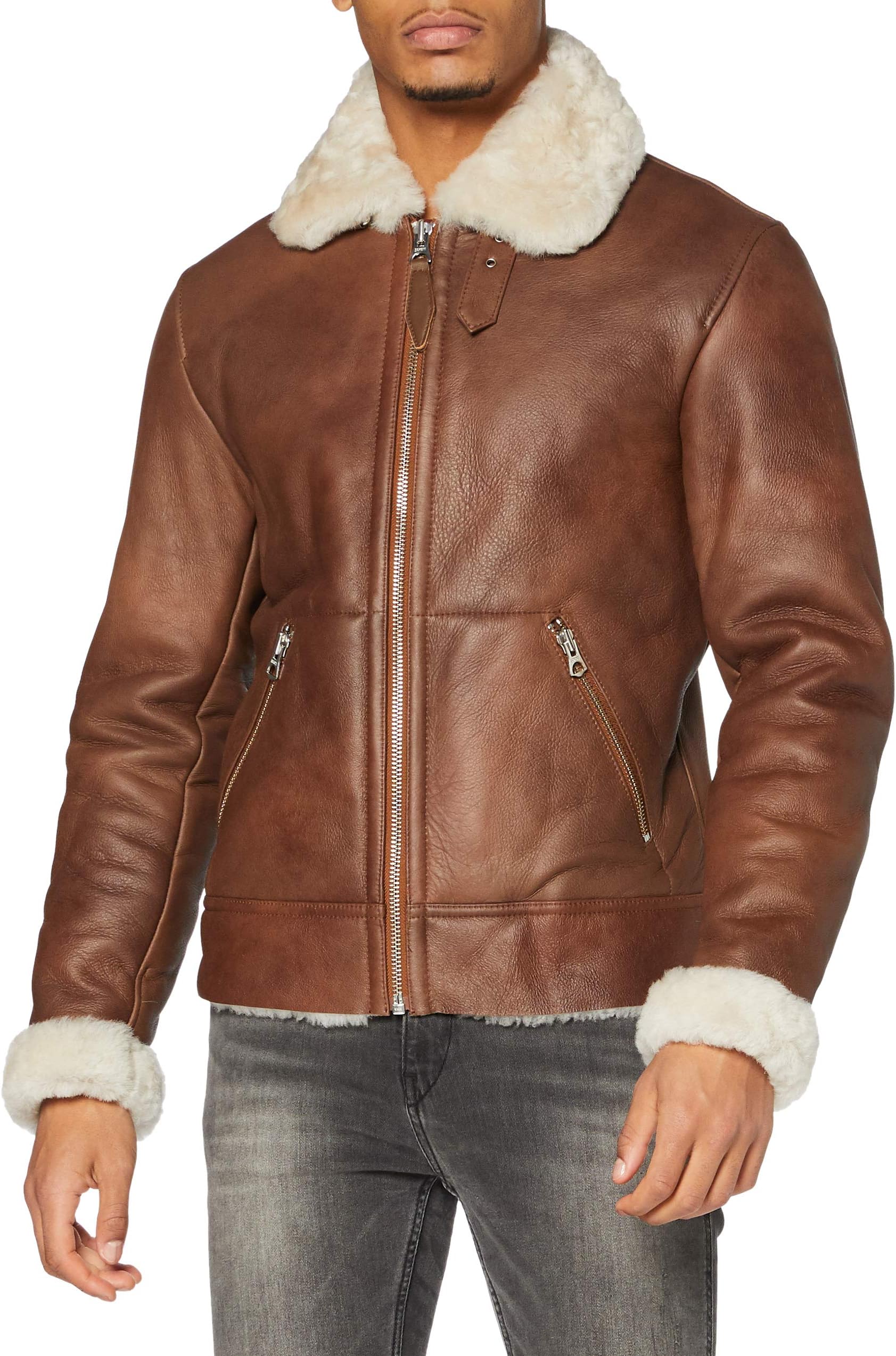 Mens Schott LCB100 Bombardier Rust Brique Sheepskin Leather Jacket