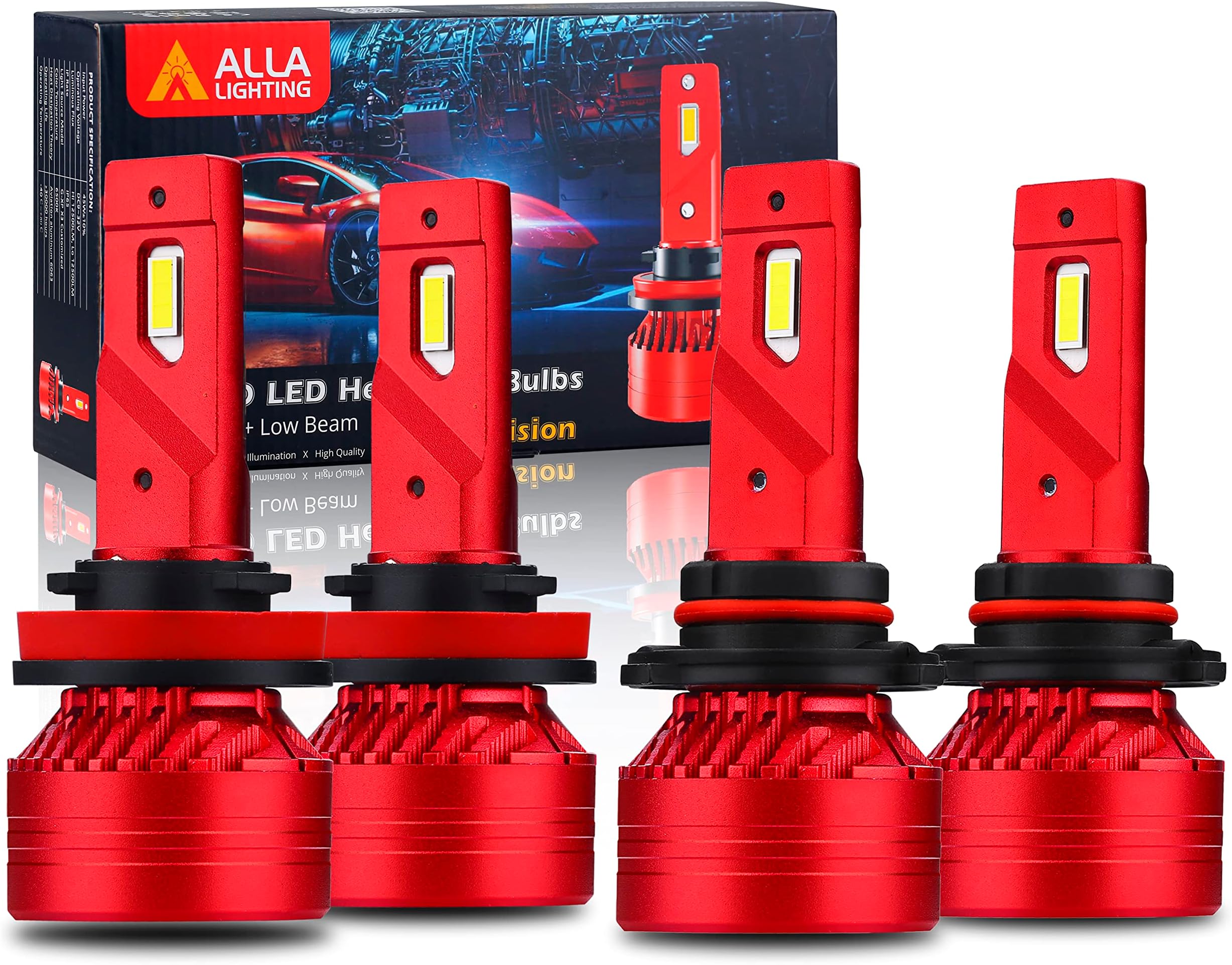 Alla LightingCombo H11 9005 LED Forward Lighting Bulbs H9 HB3, Fog Lights Bulbs, 6000K~6500K Xenon White, 24000lms 500% Brighter Xtreme Super Bright LED Lights Lamps Replacement