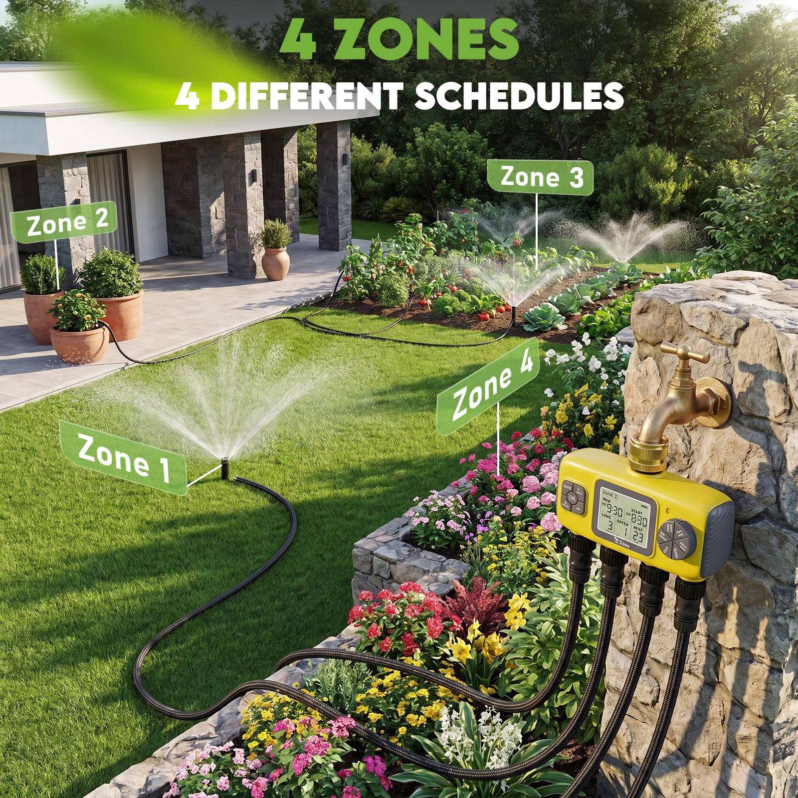 Programmateur Arrosage Automatique AVCE 4 Zone Écran LCD Minuteur Jardin