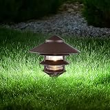 Nuvo SF76/637 One 2 Louver Hood Outdoor Pagoda Landscape Pathway Light, 3 Tier-Large, Old Bronze – view 6