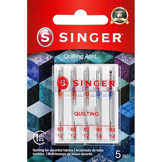 Singer Needles Machine Quilting 5 pk 80/11, 90/14, Multicolor