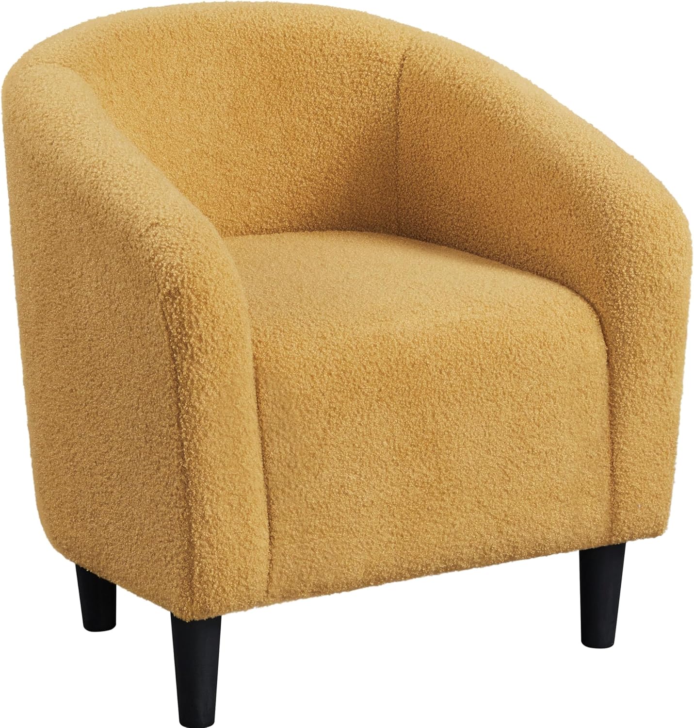 Yaheetech Accent Barrel Chair, Boucle Fabric Club Chair, Furry Sherpa Elegant and Cozy, Soft Padded Armchair for Living Room Bedroom Reception Room Office, Mustard Yellow