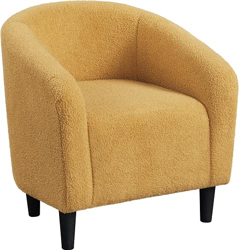 Yaheetech Accent Barrel Chair, Boucle Fabric Club Chair, Furry Sherpa