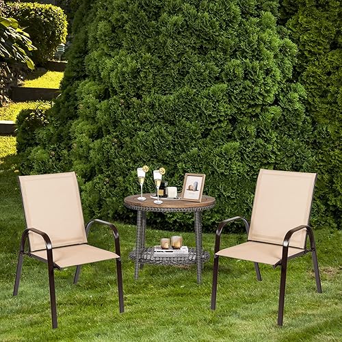 Miniatura 2 de Juego de 2 sillas de patio con marco de metal, sillas de comedor al aire libre, sillas de jardín resistentes con brazos, almohadillas