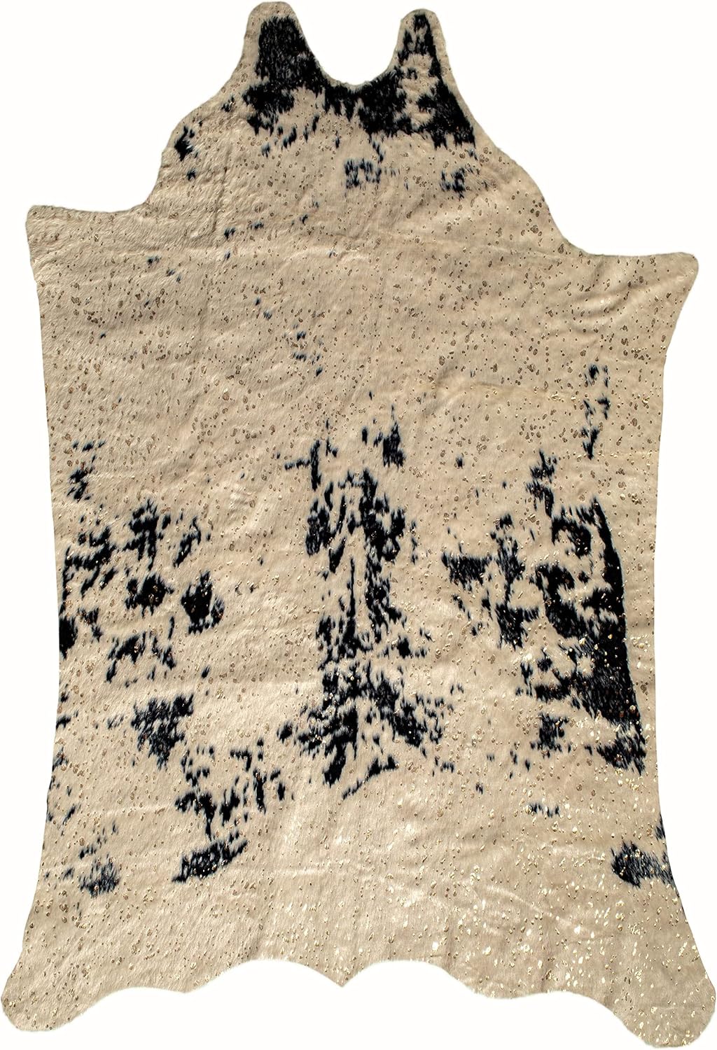 Luxe Faux Cowhide Rug for Rustic and Western Decor | Low Pile Faux Fur Rug with Off White Cow Print | Cruelty-Free Fade Resistant Living Room Rugs | 4-1/4 x 5 ft