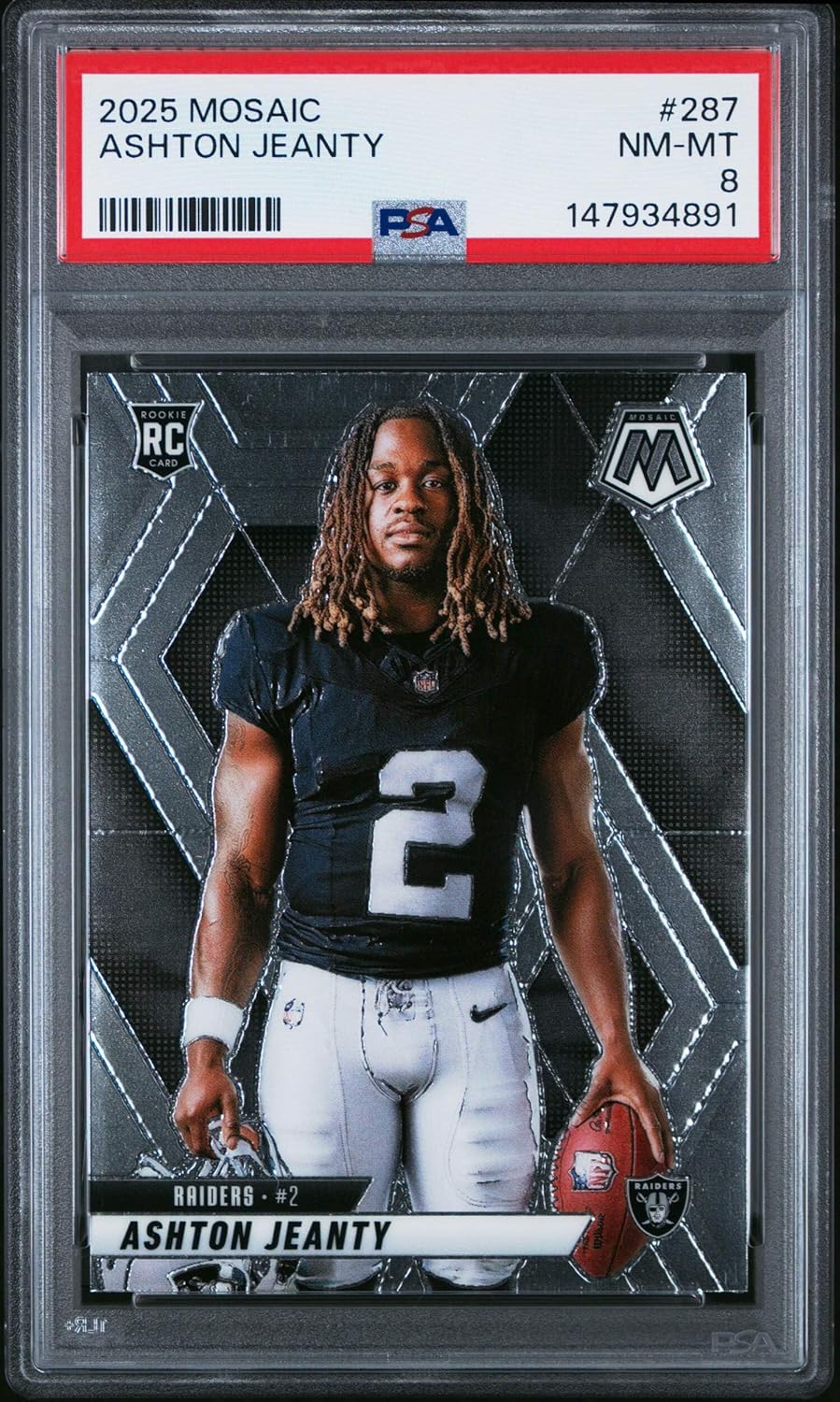 Graded 2025 Panini Mosaic Ashton Jeanty #287 Rookie RC Football Card PSA 8 Near Mint