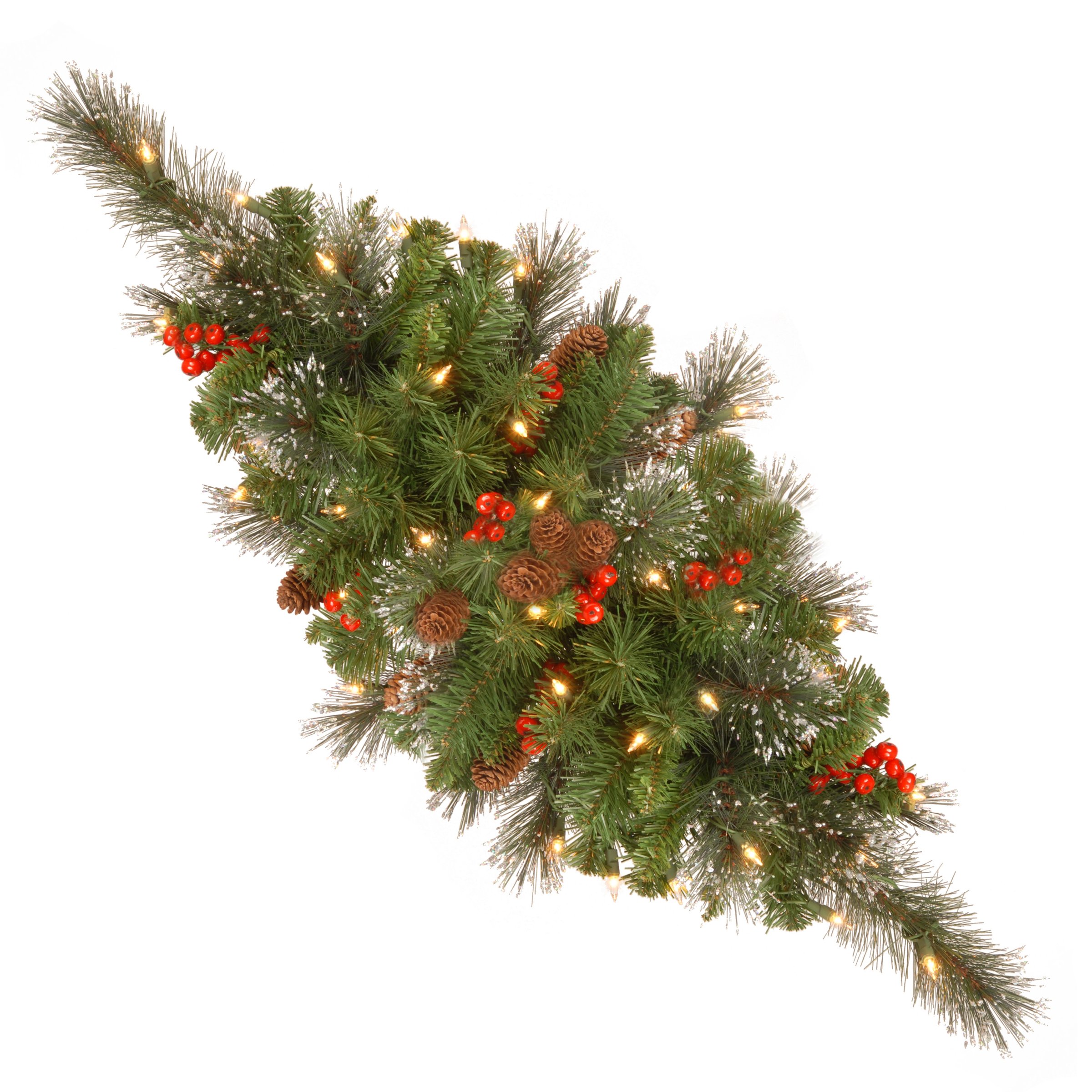 National TreeCompany Artificial Christmas Centerpiece | Flocked with Mixed Decorations and LED Lights | Crestwood Spruce - 30 Inch