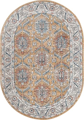 Miniatura 3 de Unique Loom Nyla Collection - Alfombra de área - Princesa (5 pies 3 pulgadas x 8 pies, ovalada, amarillo mostazaazul)