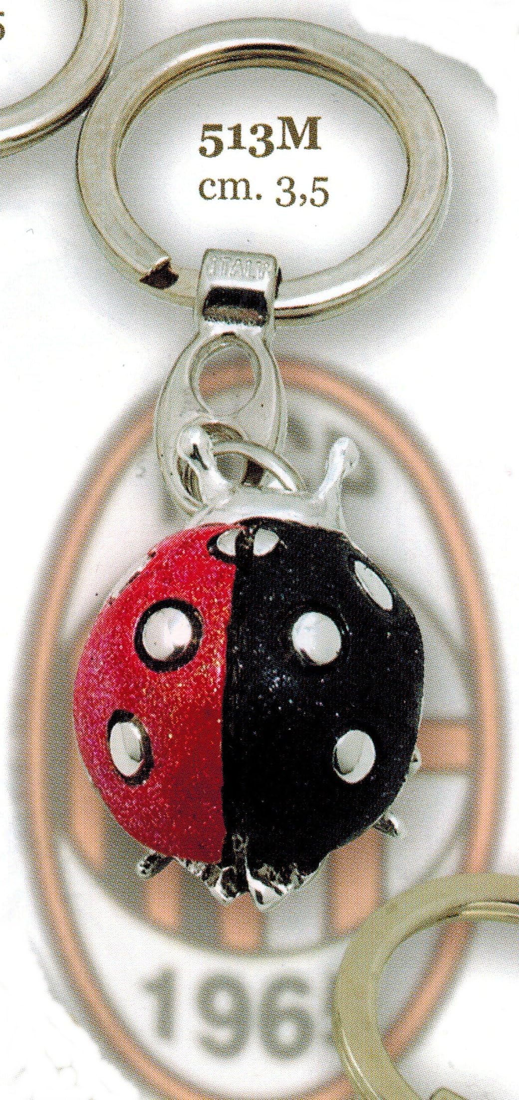 Keyring Ladybird Team Football Milan cm 3.5 Glitter Polish Laminate Silver Made In Italy