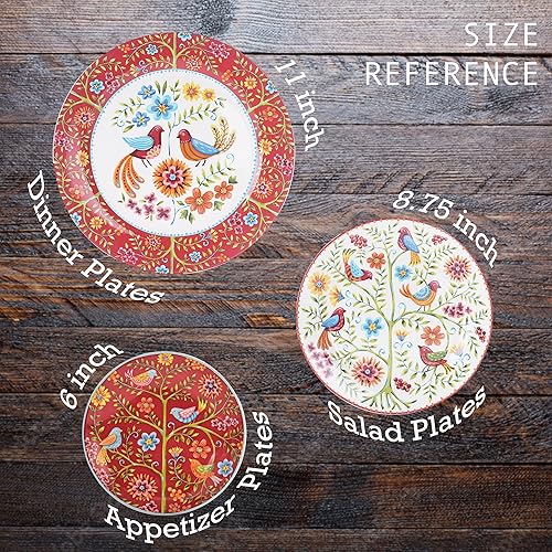 Miniatura 3 de Bico Red Spring Bird - Platos de cerámica para aperitivos de 6 pulgadas, juego de 6, para ensaladas, aperitivos, microondas y lavavajillas