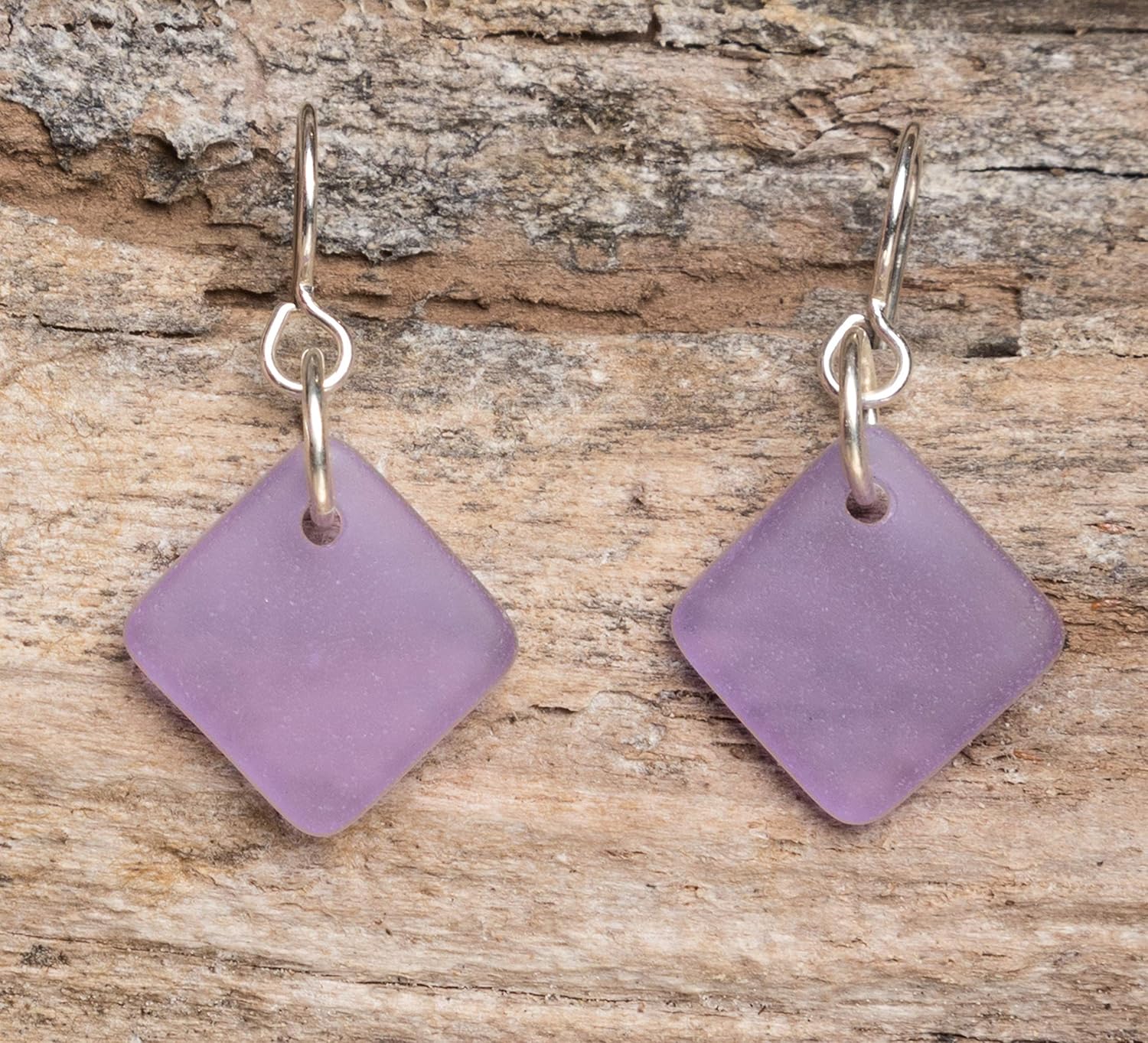 Sea Glass Delicate Diamond Earrings, Sterling Silver Dangle Beach Glass Handmade Earrings, Women's Jewelry, Made in the USA